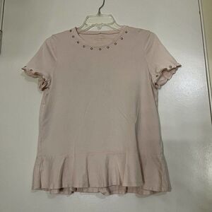 Kate Spade New York pink crew neck cotton shirt ruffle hem size Small